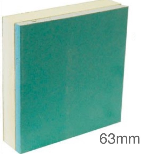 63mm British Gypsum Gyproc Thermaline PIR MR Insulated Plasterboard - (50.5mm PIR and 12.5mm Gyproc MR WallBoard) 63mm British Gypsum Gyproc Thermaline PIR MR Insulated Plasterboard - (50.5mm PIR and 12.5mm Gyproc MR WallBoard)