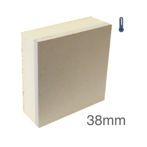 38mm British Gypsum Gyproc Thermaline PIR Insulated Plasterboard - (25.5mm PIR and 12.5mm Gyproc WallBoard) 38mm British Gypsum Gyproc Thermaline PIR Insulated Plasterboard - (25.5mm PIR and 12.5mm Gyproc WallBoard)
