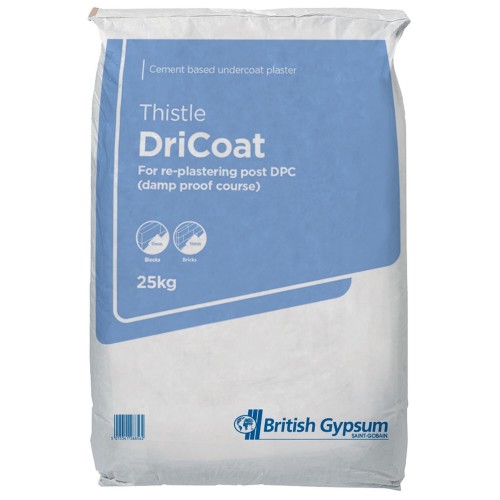 British Gypsum Thistle Dri-Coat Cement-based Renovating Plaster- 25kg - pallet of 40 British Gypsum Thistle Dri-Coat Cement-based Renovating Plaster- 25kg - pallet of 40