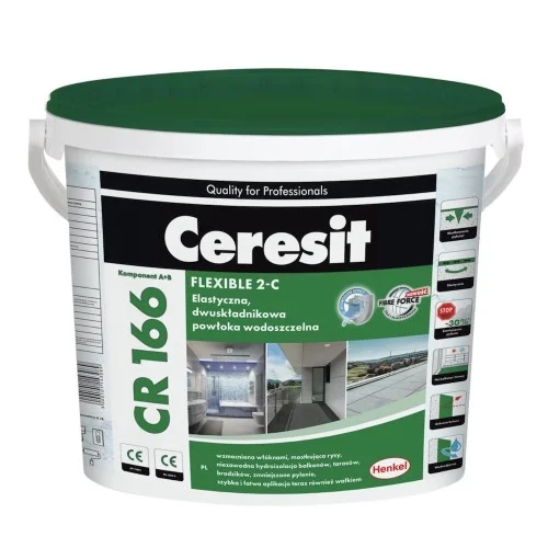 Ceresit CR166 Two-component Flexible Waterproofing Slurry - Bucket (12kg powder and 2L liquid) Ceresit CR166 Two-component Flexible Waterproofing Slurry - Bucket (12kg powder and 2L liquid)