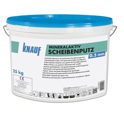 Knauf MineralAktiv Scheibenputz - Mineral Render - Stone Texture 0.5mm Grain - 25kg tub Knauf MineralAktiv Scheibenputz - Mineral Render - Stone Texture 0.5mm Grain - 25kg tub
