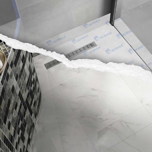 Marmox Showerlay Linear - Offset Draining  Shower Tray - 40mm x 900mm x 1200mm