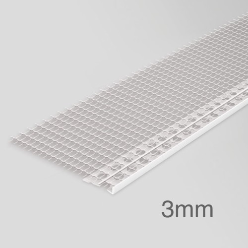 3mm Profigips PVC Render Stop Bead with Mesh - Discontinuation Bead - 2.5m length - pack of 50