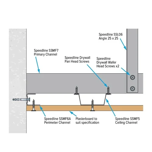 50mm Speedline SSMF5 Metal Furring Ceiling Channel - Tophat Channel - 3600mm length