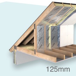125mm Unilin Rafterlock Variable Width Pitched Roof PIR Board - Thin-R XT/RLOC - 1200mm x 370mm