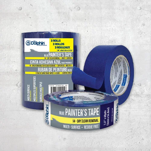 Roll of blue painter's tape and other insulation installation accessories.