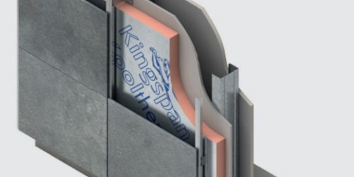 Close-up of grey phenolic insulation board with foil facing