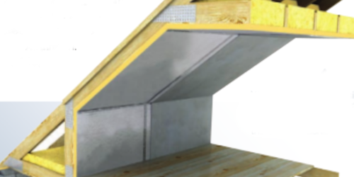 3D diagram illustrating airflow and ventilation paths in a roof structure