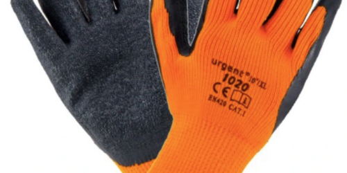Pair of orange and black protective work gloves