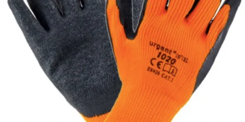 Pair of orange and black protective work gloves