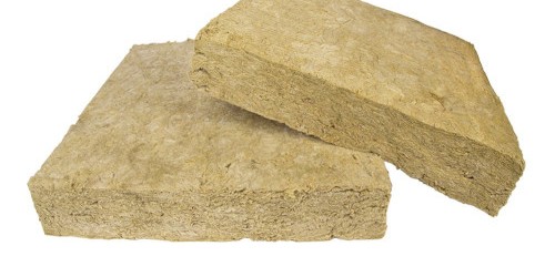 Two blocks of beige stone wool insulation