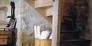 Interior of a basement renovation with construction materials