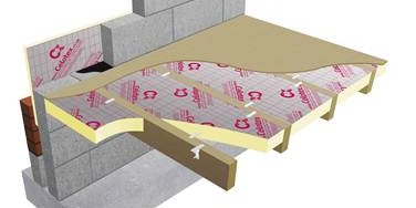 3D diagram showing the installation of floor insulation boards
