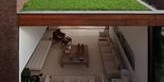 High angle view of a rooftop patio/green roof
