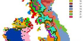 Weather map displaying different climate zones