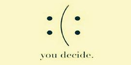 Minimalist graphic featuring a face and the text "you decide" on a yellow background