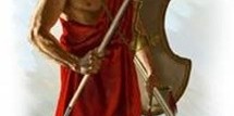 Illustration of a Roman soldier holding a shield and spear
