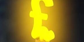 Glowing yellow pound sign (£) representing financial savings or grants