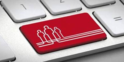 Computer keyboard featuring a red key with a family icon