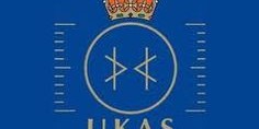 Logo for the UK Accreditation Service (UKAS) on a blue background