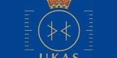 Logo for the UK Accreditation Service (UKAS) on a blue background