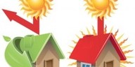 Diagram showing heat reflection on house roofs