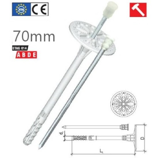 70mm Universal Insulation Panel Fixing with Metal Pin LMX10 (pack of 200) 70mm Universal Insulation Panel Fixing with Metal Pin LMX10 (pack of 200)