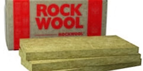 Stack of green rock wool insulation slabs