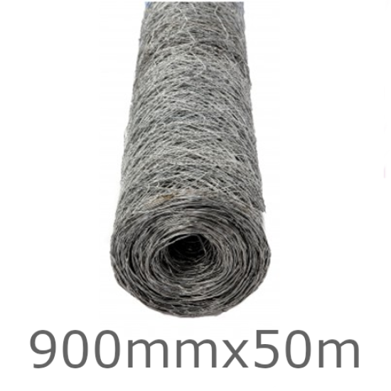 900mm Galvanised Hex Mesh For Supporting Insulation - 50m roll