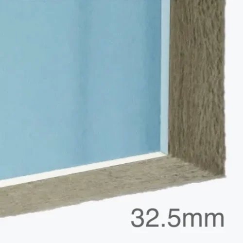 32.5mm Acoustic and Thermal Wall Panel - 20mm Rockwool Slab (A1) bonded to 12.5mm Soundproof Plasterboard (A2) - 1200mm x 2400mm 32.5mm Acoustic and Thermal Wall Panel - 20mm Rockwool Slab (A1) bonded to 12.5mm Soundproof Plasterboard (A2) - 1200mm x 2400mm
