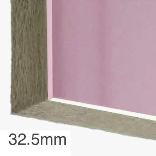 32.5mm Thermal and Acoustic Wall Panel - 20mm Rockwool Slab (A1) bonded to 12.5mm Fire Resistant Plasterboard (A2) - 1200mm x 2400mm 32.5mm Thermal and Acoustic Wall Panel - 20mm Rockwool Slab (A1) bonded to 12.5mm Fire Resistant Plasterboard (A2) - 1200mm x 2400mm