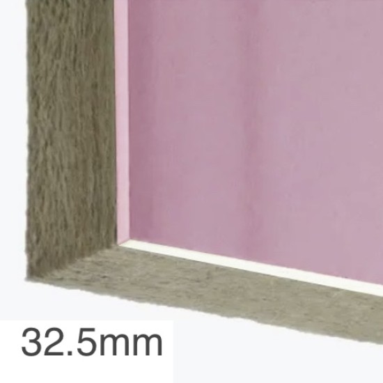 32.5mm Thermal and Acoustic Wall Panel - 20mm Rockwool Slab (A1) bonded to 12.5mm Fire Resistant Plasterboard (A2) - 1200mm x 2400mm