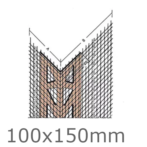 100x150mm Mesh Wing PVC Corner Profile - 2.5m length (pack of 50). 100x150mm Mesh Wing PVC Corner Profile - 2.5m length (pack of 50).