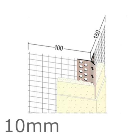 10mm Mesh Wing PVC Corner Profile with Extended Arris - 100x150mm Wings - 2.5m length (pack of 25).
