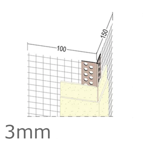 3mm Mesh Wing PVC Corner Profile with Extended Arris - 100x150mm Wings - 2.5m length (pack of 50).