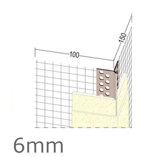 6mm Mesh Wing PVC Corner Profile with Extended Arris - 100x150mm Wings - 2.5m length (pack of 50).