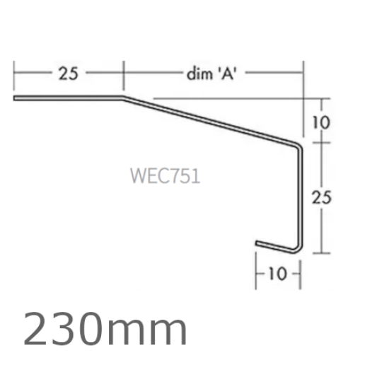 230mm Aluminium Window Sill Extensions WEC 751 (with full end caps - pair) - 2.5m Length.