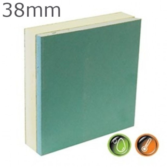 38mm British Gypsum Gyproc Thermaline PIR MR Insulated Plasterboard - (25.5mm PIR + 12.5mm Gyproc MR WallBoard) 38mm British Gypsum Gyproc Thermaline PIR MR Insulated Plasterboard - (25.5mm PIR + 12.5mm Gyproc MR WallBoard)