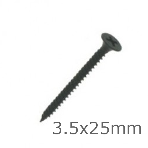 3.5x25mm Black Drywall Screws - Fine Thread - box of 1000